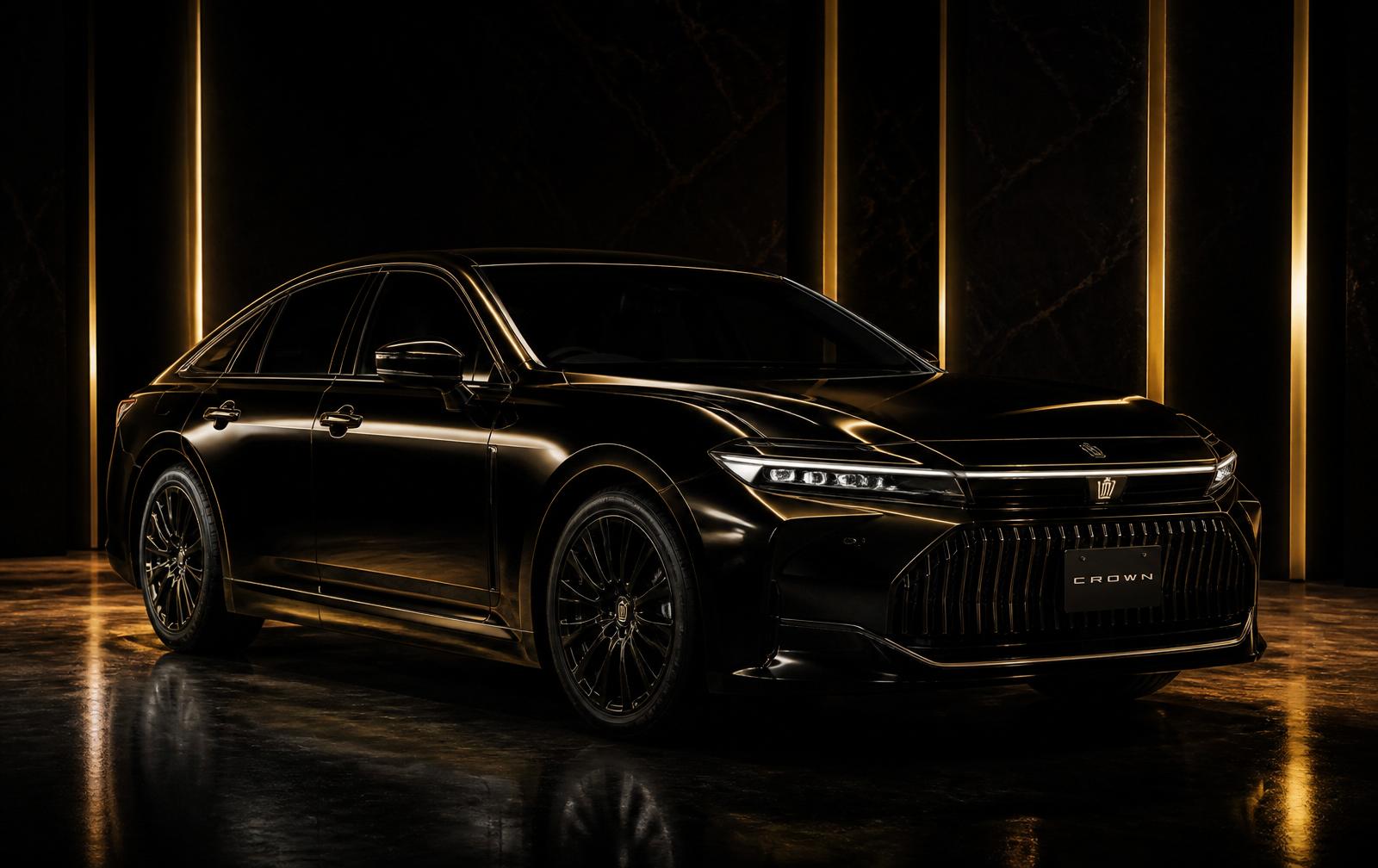 Sedan preto com iluminação dourada
